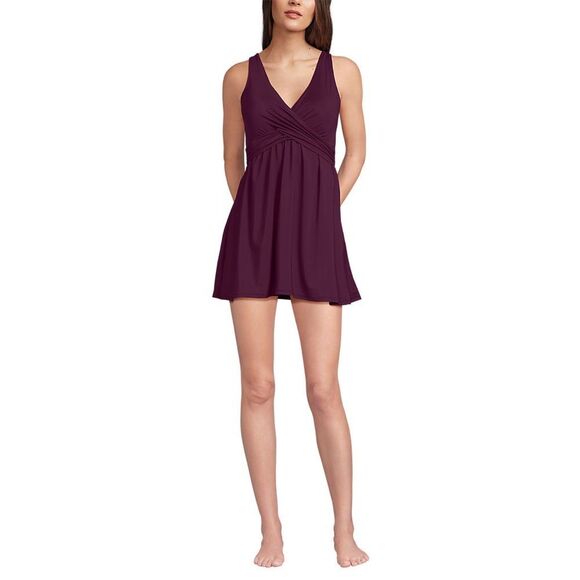 Land's End Slender Suit V Neck Ruched 1 piece Swimsuit Dress blackberry size 10 - Picture 14 of 14